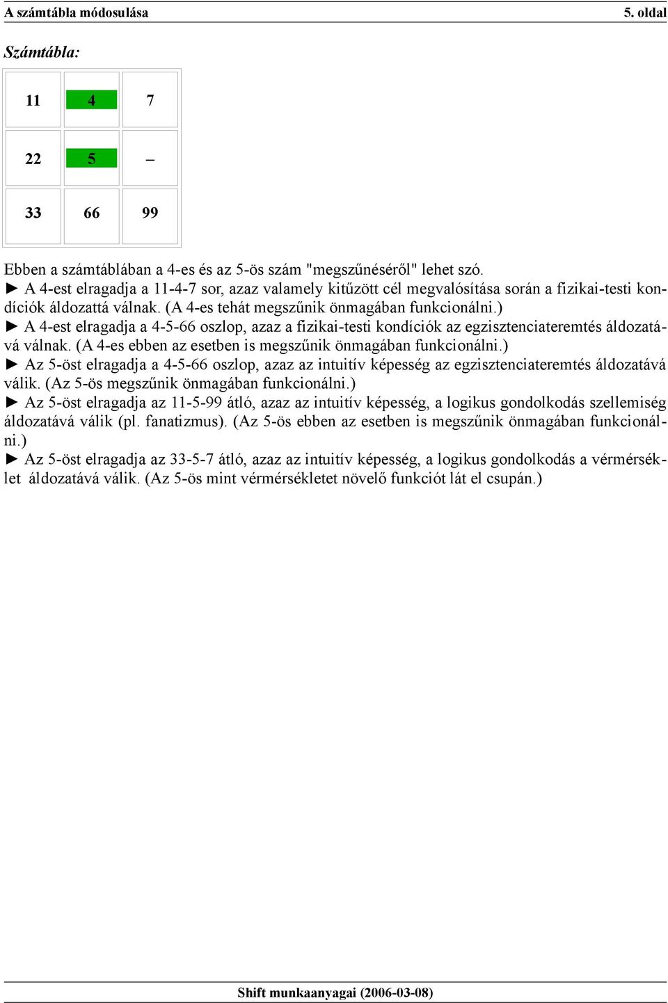 ) A 4-est elragadja a 4-5-66 oszlop, azaz a fizikai-testi kondíciók az egzisztenciateremtés áldozatává válnak. (A 4-es ebben az esetben is megszűnik önmagában funkcionálni.