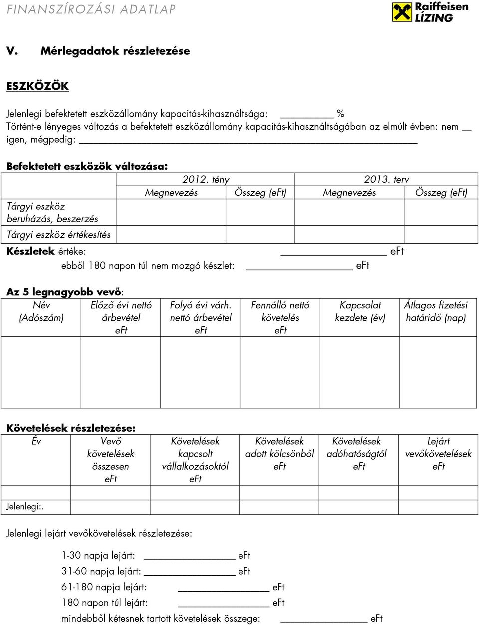 terv Megnevezés Összeg () Megnevezés Összeg () Tárgyi eszköz beruházás, beszerzés Tárgyi eszköz értékesítés Készletek értéke: ebbıl 180 napon túl nem mozgó készlet: Az 5 legnagyobb vevı: Név Elızı