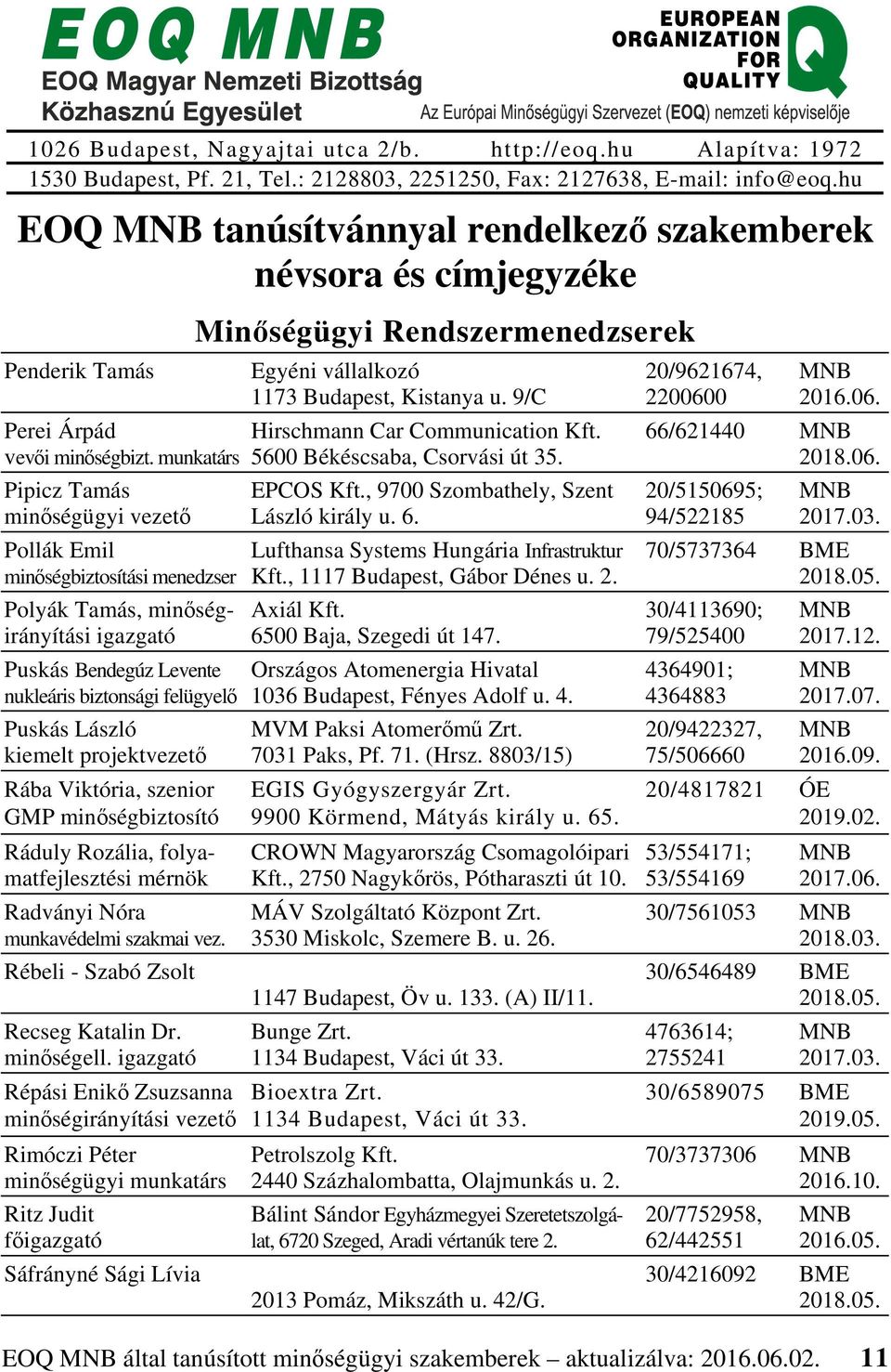Rába Viktória, szenior GMP minőségbiztosító Ráduly Rozália, folyamatfejlesztési mérnök Radványi Nóra munkavédelmi szakmai vez. Rébeli - Szabó Zsolt Recseg Katalin Dr. minőségell.