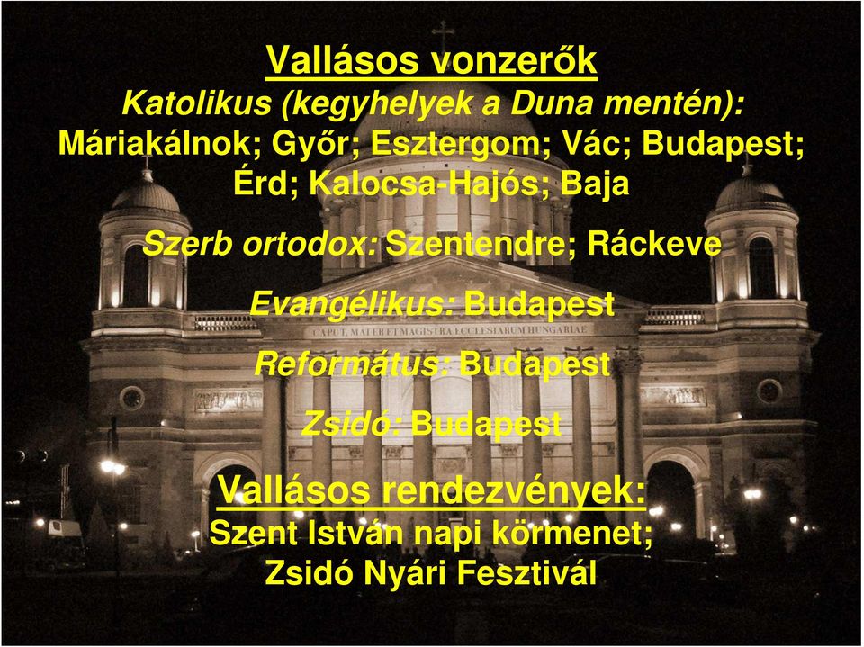 Szentendre; Ráckeve Evangélikus: Budapest Református: Budapest Zsidó:
