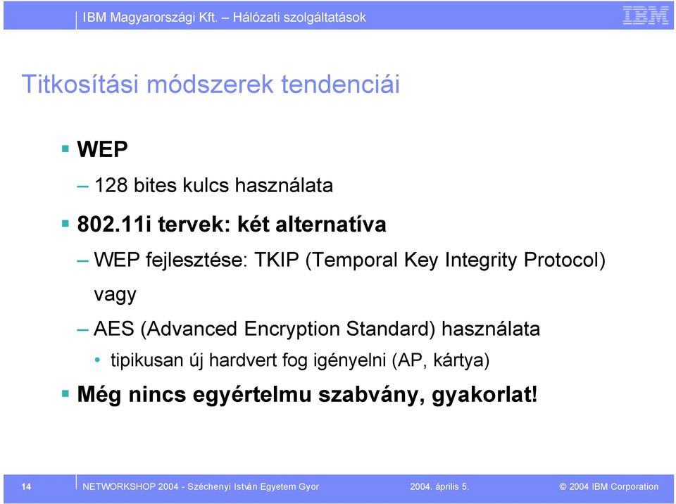 AES (Advanced Encryption Standard) használata tipikusan új hardvert fog igényelni (AP,