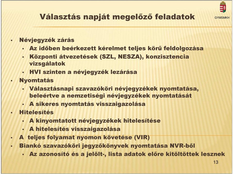 névjegyzékek nyomtatását A sikeres nyomtatás visszaigazolása Hitelesítés A kinyomtatott névjegyzékek hitelesítése A hitelesítés visszaigazolása A