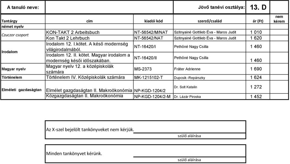 Szitnyainé Gottlieb Éva - Maros Judit 1 620 12. I.kötet. A késő modernség világirodalmából. NT-16420/I Pethőné Nagy Csilla 1 460 12. II. kötet. Magyar irodalom a modernség késői időszakában.