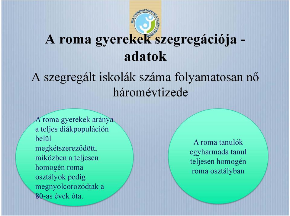 megkétszereződött, miközben a teljesen homogén roma osztályok pedig