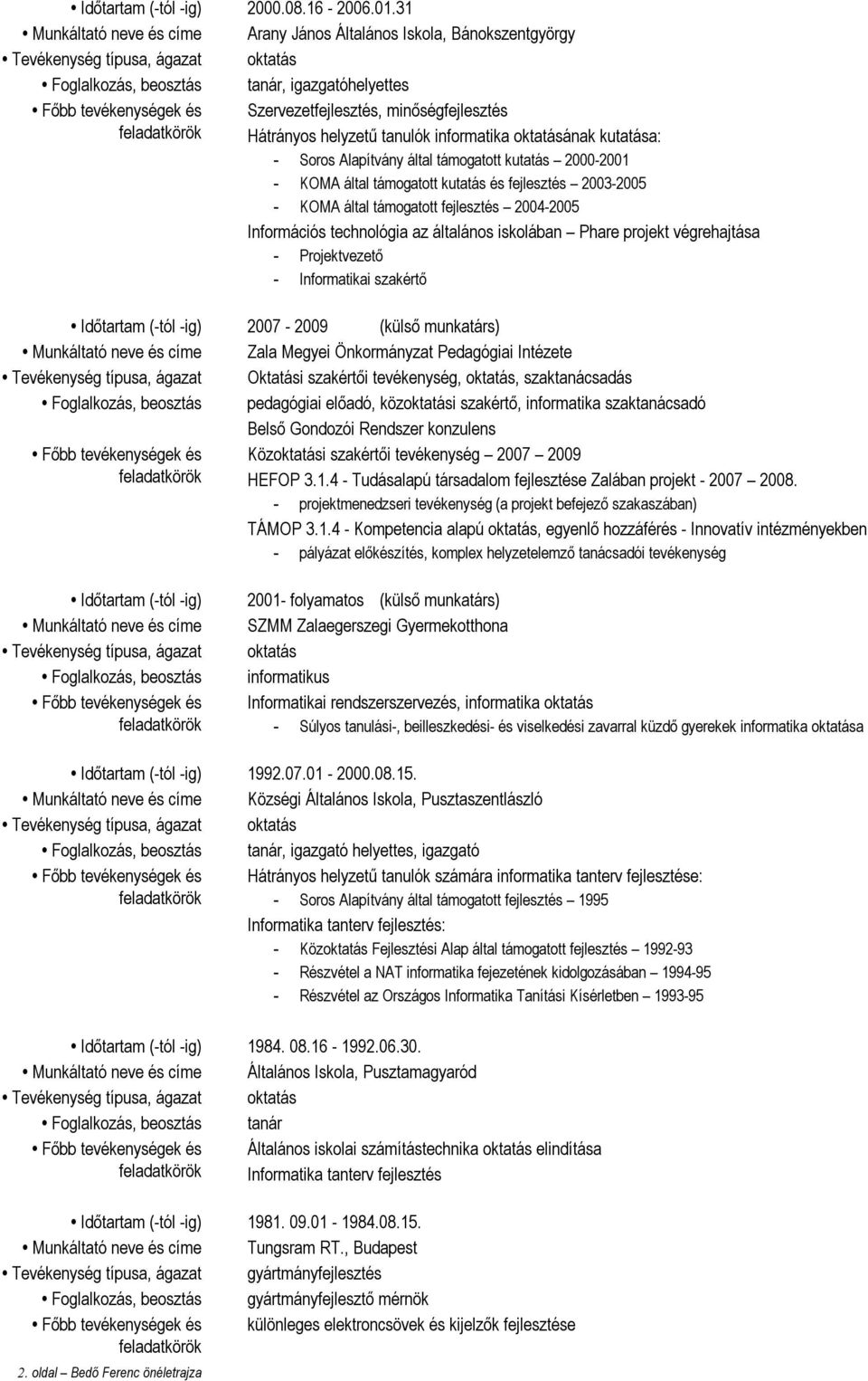 helyzetű tanulók infrmatika ktatásának kutatása: - Srs Alapítvány által támgattt kutatás 2000-2001 - KOMA által támgattt kutatás és fejlesztés 2003-2005 - KOMA által támgattt fejlesztés 2004-2005