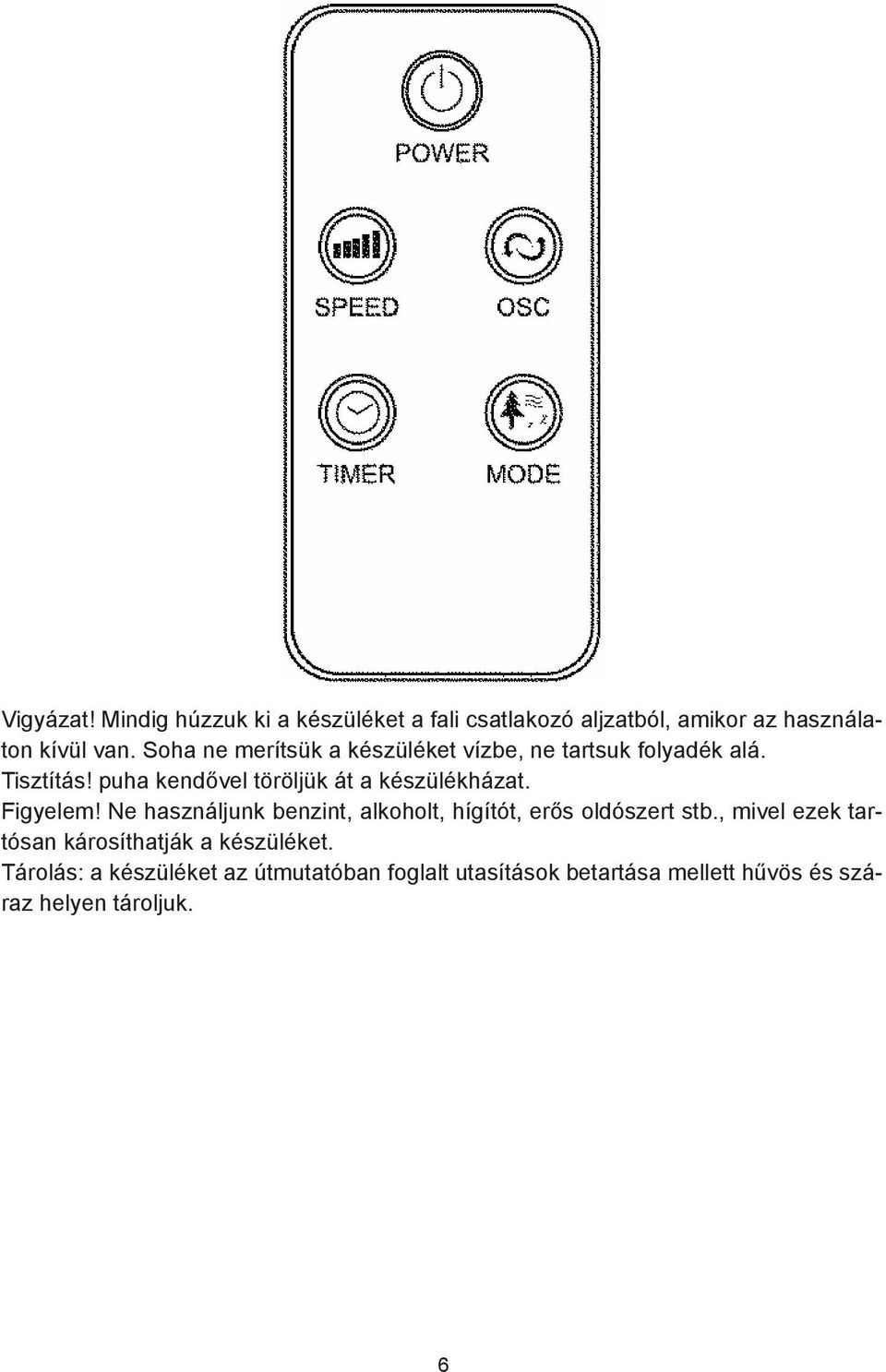 Tárolás: Warning: a készüléket always unplug az útmutatóban the power foglalt cord utasítások when the betartása fan is mellett not in hűvös use. do és száraz immerse helyen the tároljuk.