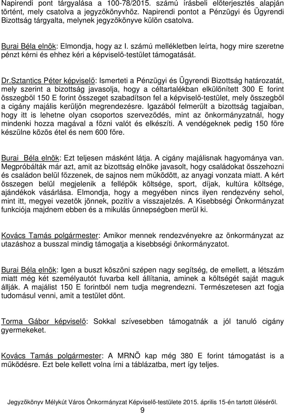 számú mellékletben leírta, hogy mire szeretne pénzt kérni és ehhez kéri a képviselő-testület támogatását. Dr.