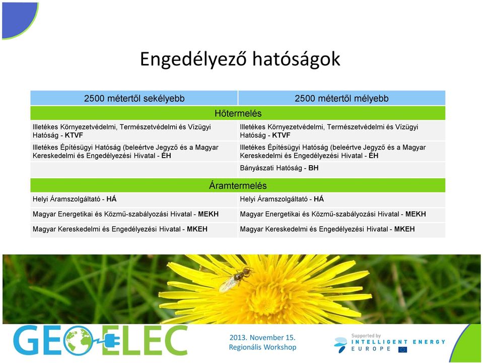 Kereskedelmi és Engedélyezési Hivatal - ÉH Bányászati Hatóság - BH Helyi Áramszolgáltató - HÁ Áramtermelés Helyi Áramszolgáltató - HÁ Magyar Energetikai és Közmű-szabályozási Hivatal - MEKH