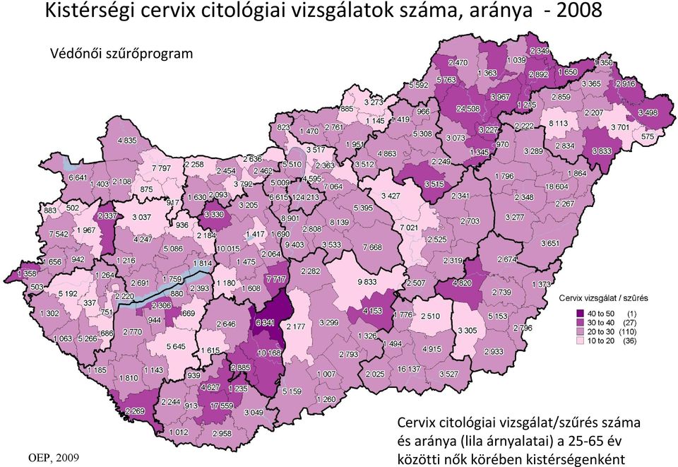 citológiai vizsgálat/szűrés száma és aránya (lila