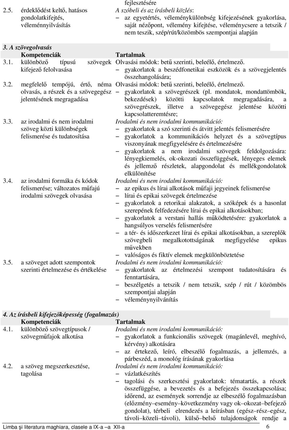 megfelelő tempójú, értő, néma olvasás, a részek és a szövegegész jelentésének megragadása 3.3. az irodalmi és nem irodalmi szöveg közti különbségek felismerése és tudatosítása 3.4.