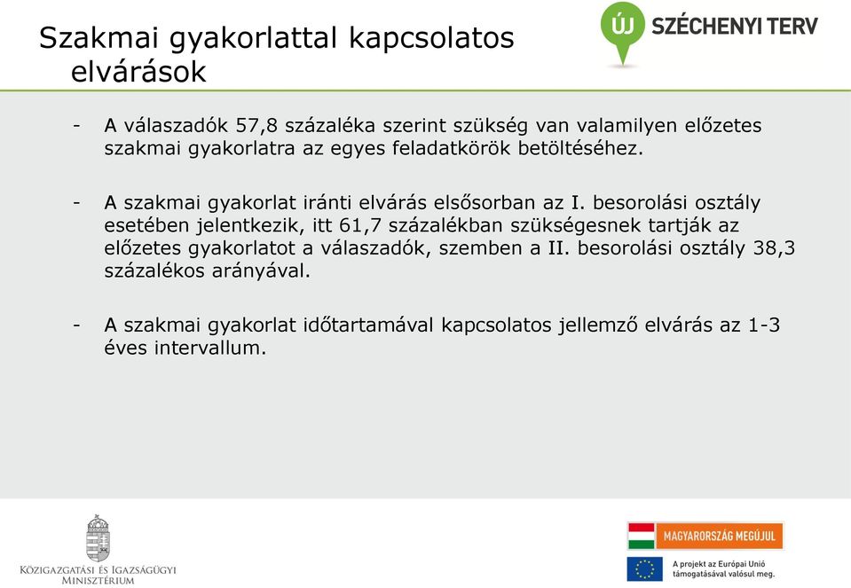 besorolási osztály esetében jelentkezik, itt 61,7 százalékban szükségesnek tartják az előzetes gyakorlatot a válaszadók,