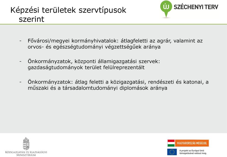 államigazgatási szervek: gazdaságtudományok terület felülreprezentált - Önkormányzatok: átlag