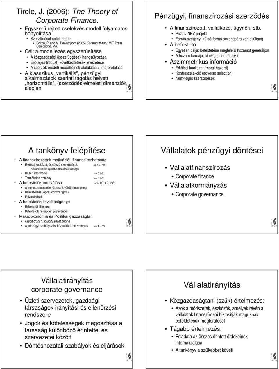 Cél: a modellezés egyszerűsítése A közgazdasági összefüggések hangsúlyozása Erőteljes (robust) következtetések levezetése A szerzők eredeti modelljeinek átalakítása, interpretálása A klasszikus