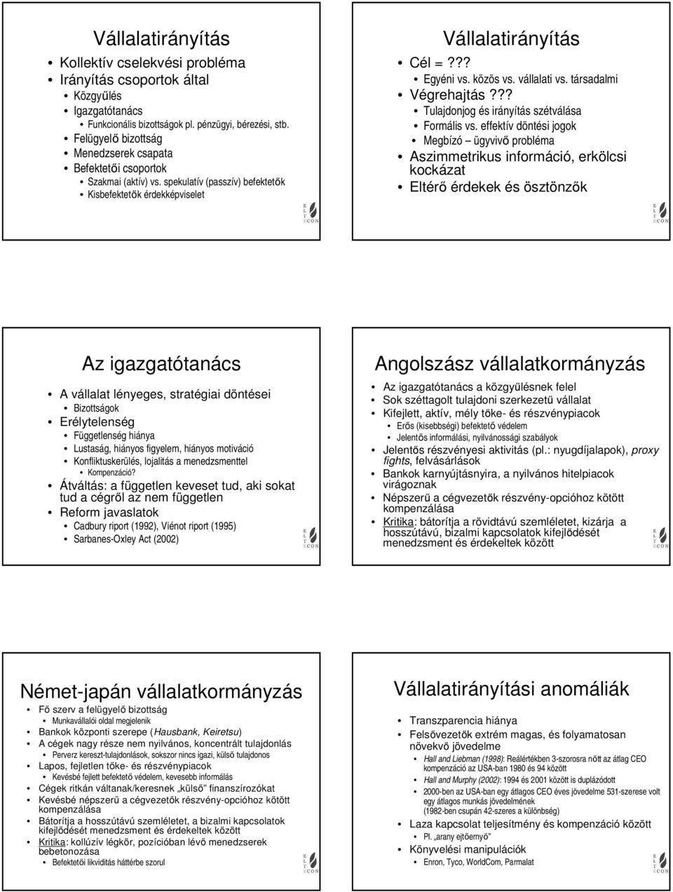 társadalmi Végrehajtás??? Tulajdonjog és irányítás szétválása Formális vs.