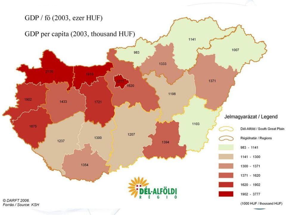 itt elő. A térség gazdaságában az ipar súlya az országoshoz viszonyítva kisebb.