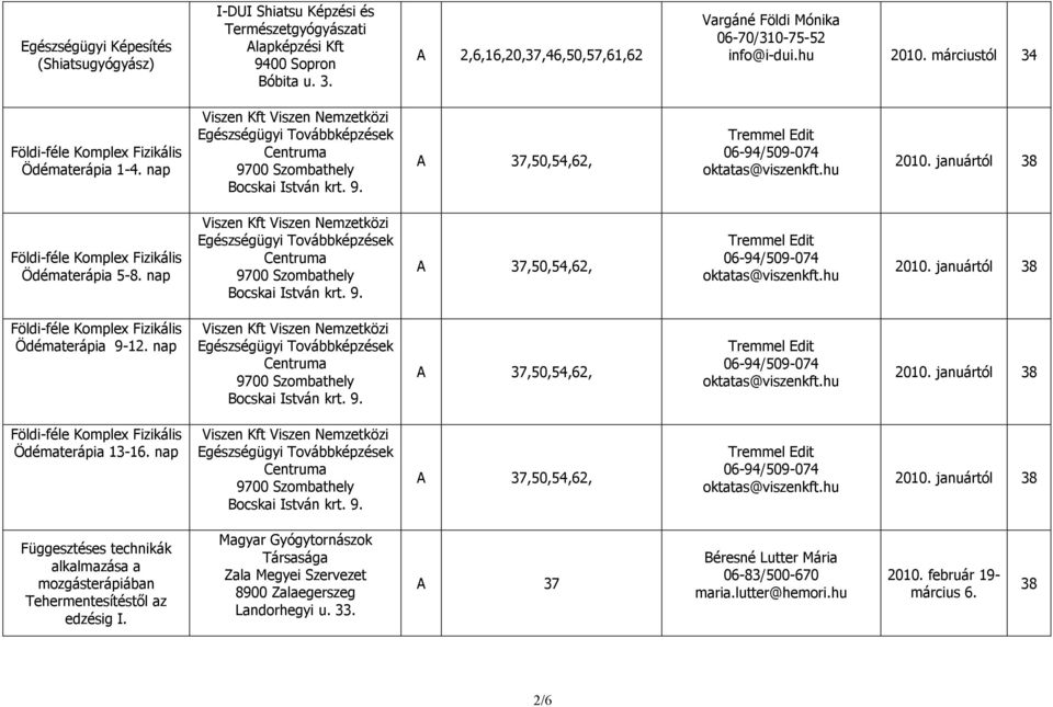 nap 700 Szombathely ocskai István krt.. 06-4/50-074 Ödématerápia -12. nap 700 Szombathely ocskai István krt.