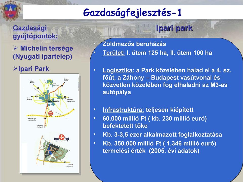 főút, a Záhony Budapest vasútvonal és közvetlen közelében fog elhaladni az M3-as autópálya Infrastruktúra: teljesen kiépített 60.