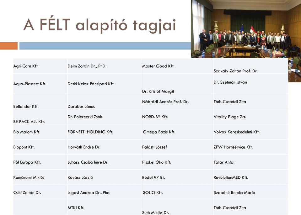 FORNETTI HOLDING Kft. Omega Bázis Kft. Volvox Kereskedelmi Kft. Biopont Kft. Horváth Endre Dr. Palásti József ZFW Hortiservice Kft. PSI Európa Kft. Juhász Csaba Imre Dr.