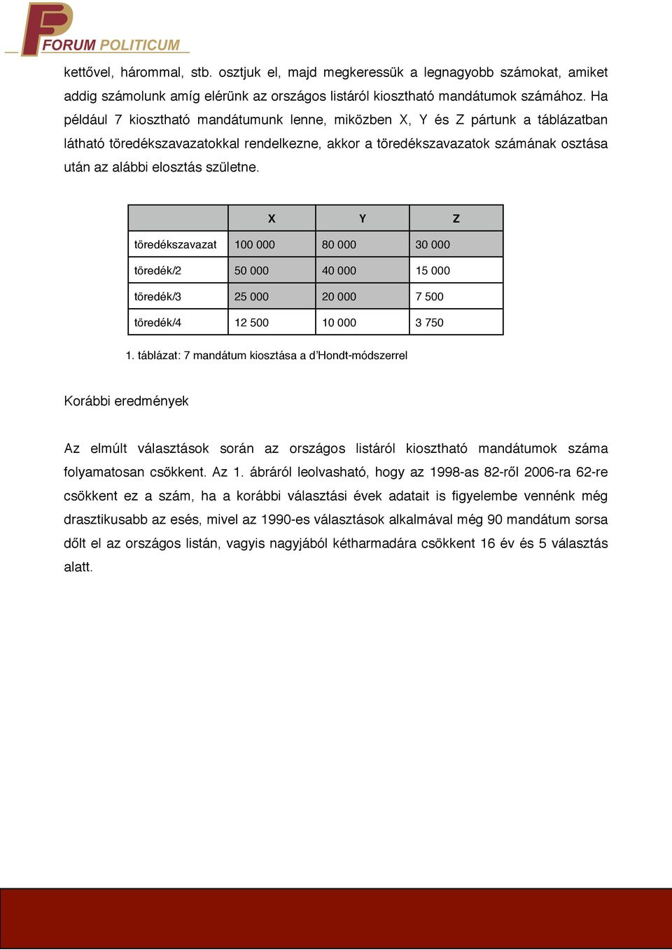 születne. X Y Z töredékszavazat 100 000 80 000 30 000 töredék/2 50 000 40 000 15 000 töredék/3 25 000 20 000 7 500 töredék/4 12 500 10 000 3 750 1.