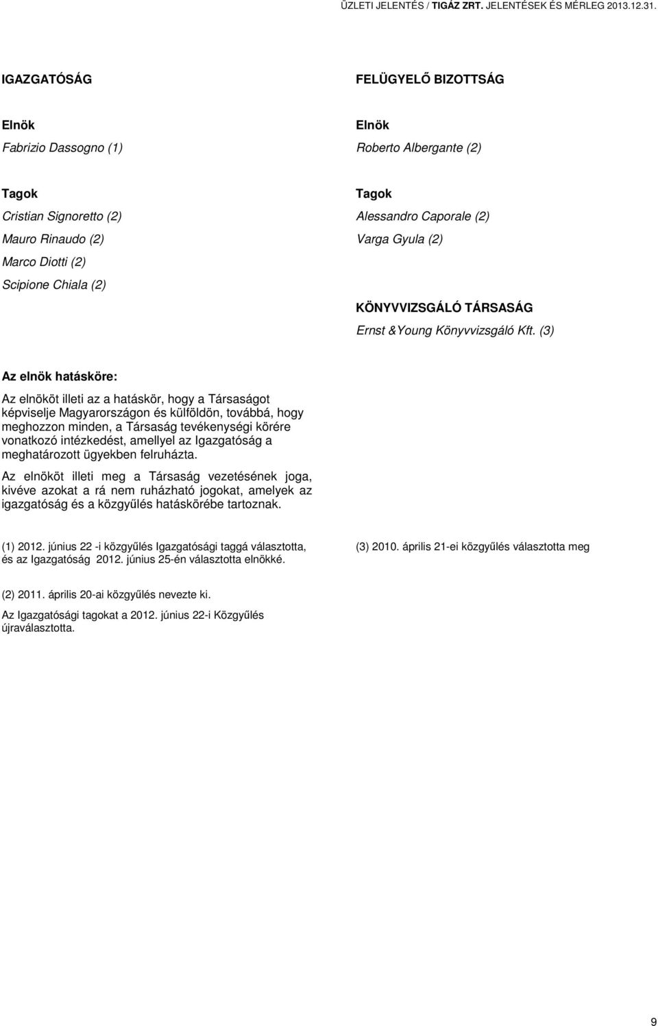 Scipione Chiala (2) KÖNYVVIZSGÁLÓ TÁRSASÁG Ernst &Young Könyvvizsgáló Kft.