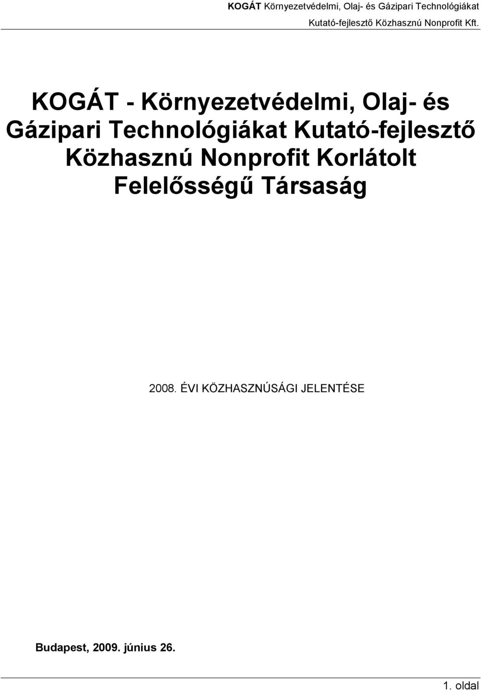 Nonprofit Korlátolt Felelısségő Társaság 2008.