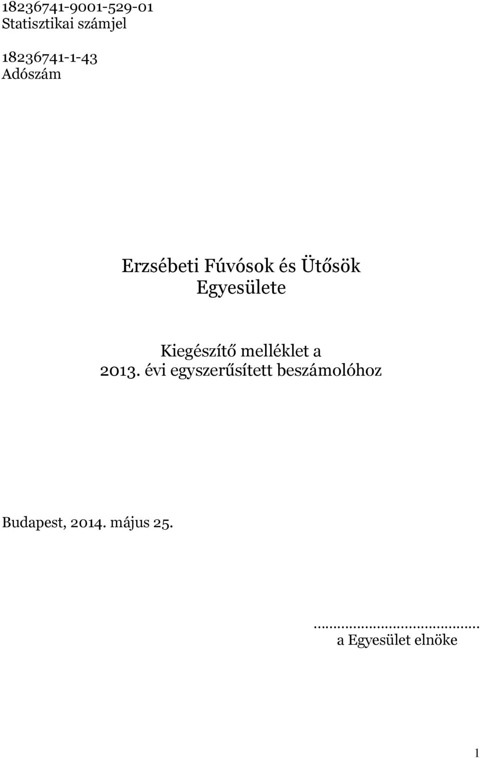 Egyesülete Kiegészítő melléklet a 2013.