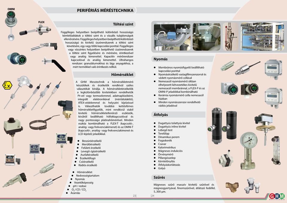 Függőleges vagy vízszintes helyzetben beépíthető úszórendszerek a töltési szint figyelésére és mérésére, érintkezővel vagy analóg kimenettel. Kapacitív mérőrendszer kapcsolóval és analóg kimenettel.