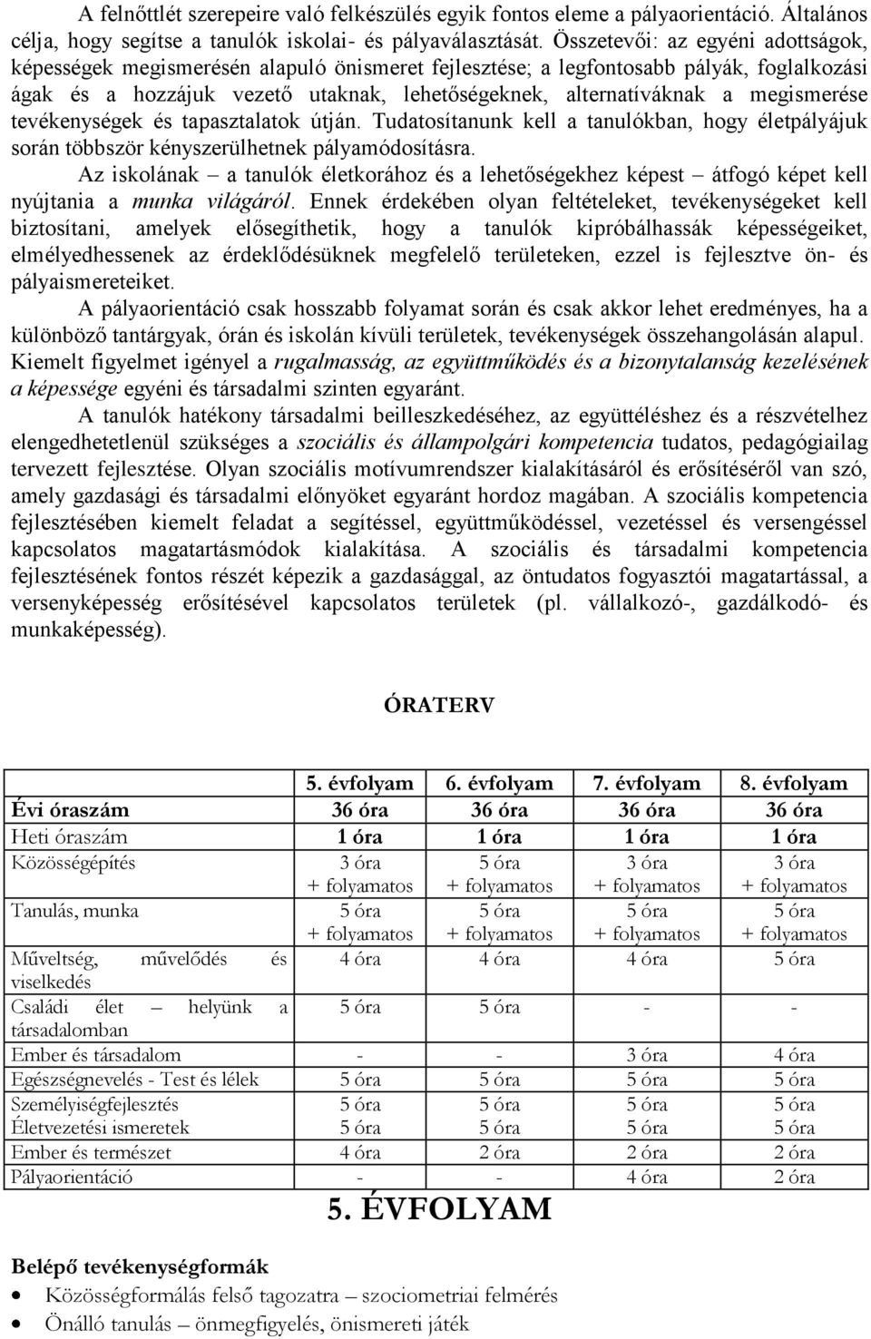 megismerése tevékenységek és tapasztalatok útján. Tudatosítanunk kell a tanulókban, hogy életpályájuk során többször kényszerülhetnek pályamódosításra.