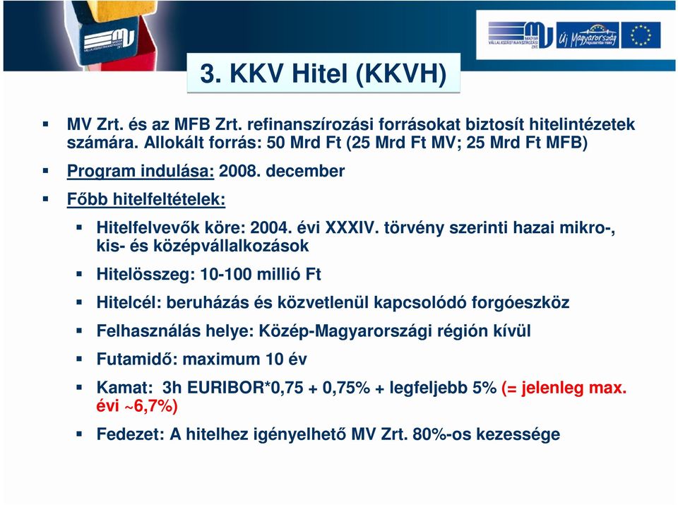 törvény szerinti hazai mikro-, kis- és középvállalkozások Hitelösszeg: 10-100 millió Ft Hitelcél: beruházás és közvetlenül kapcsolódó forgóeszköz