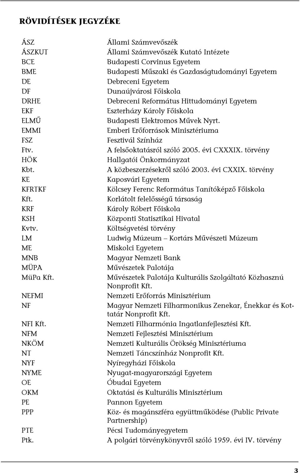 Hittudományi Egyetem Eszterházy Károly Főiskola Budapesti Elektromos Művek Nyrt. Emberi Erőforrások Minisztériuma Fesztivál Színház A felsőoktatásról szóló 2005. évi CXXXIX.