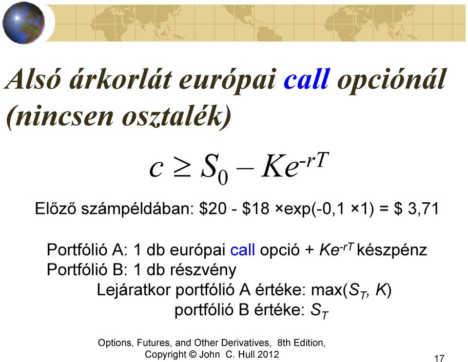 db európai call opció + Ke -rt készpénz Portfólió B: 1 db részvény
