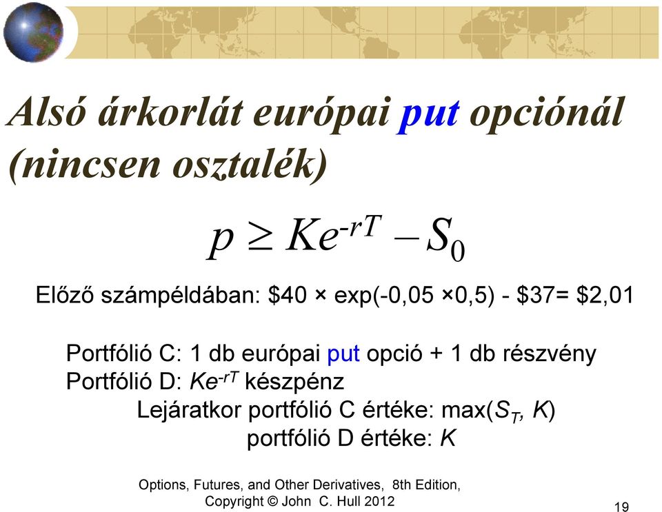 db európai put opció + 1 db részvény Portfólió D: Ke -rt készpénz