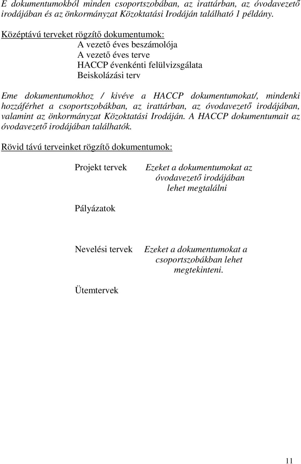 dokumentumokat/, mindenki hozzáférhet a csoportszobákban, az irattárban, az óvodavezető irodájában, valamint az önkormányzat Közoktatási Irodáján.