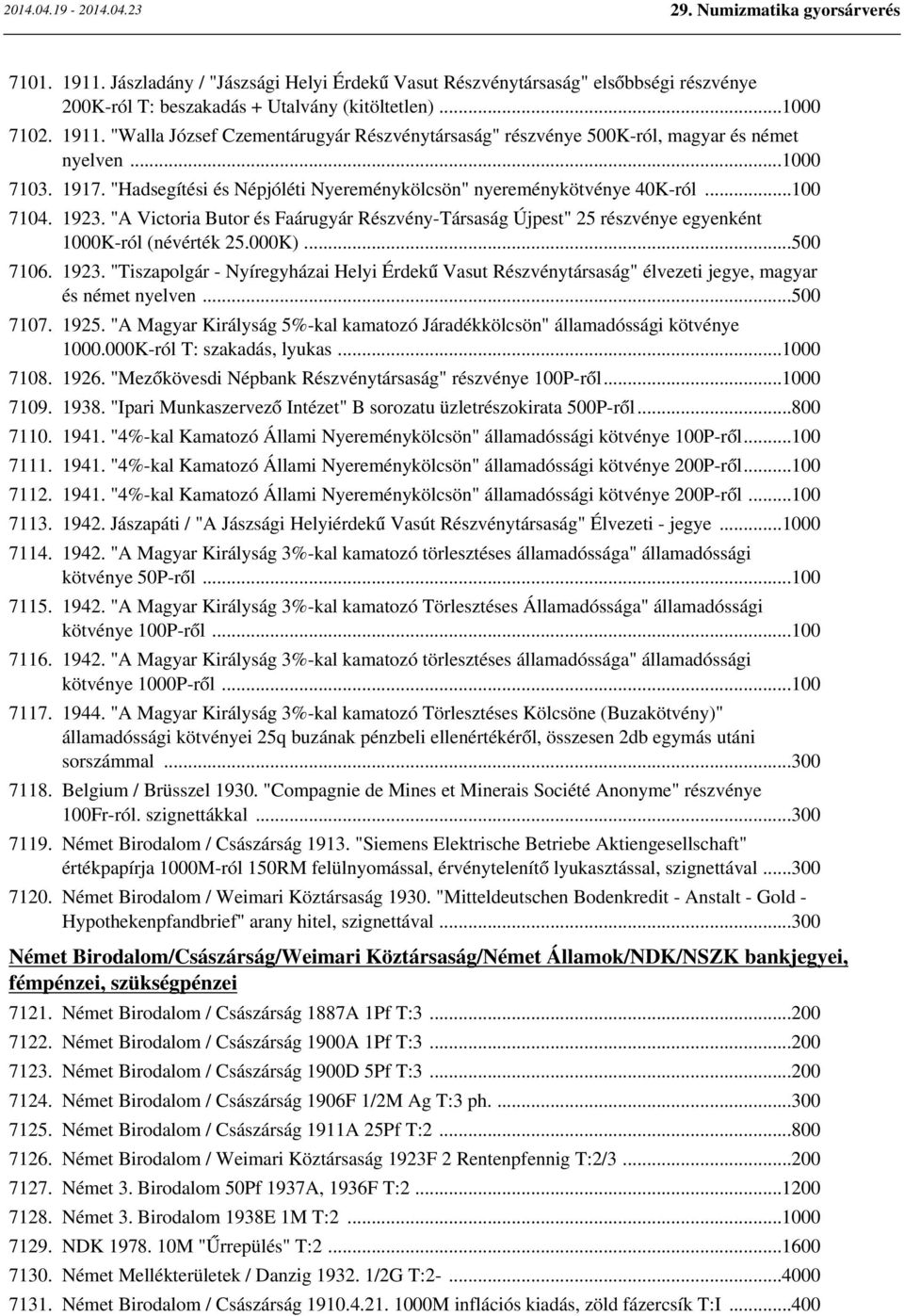 "A Victoria Butor és Faárugyár Részvény-Társaság Újpest" 25 részvénye egyenként 1000K-ról (névérték 25.000K)...500 7106. 1923.