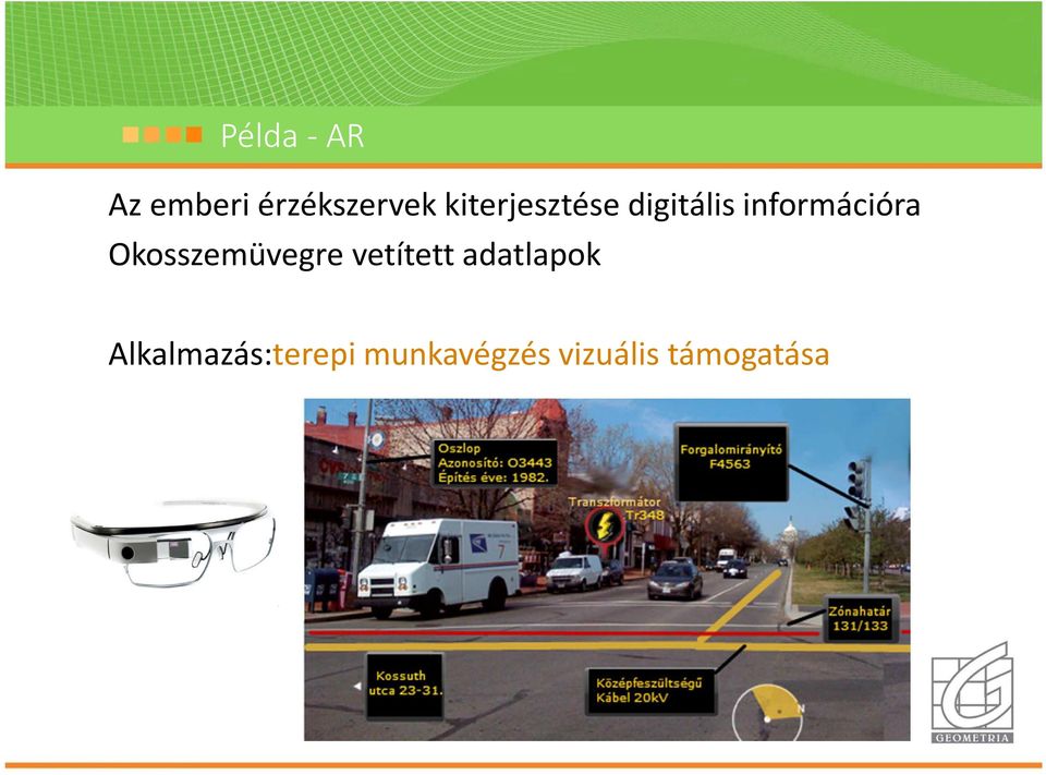 Okosszemüvegre vetített adatlapok