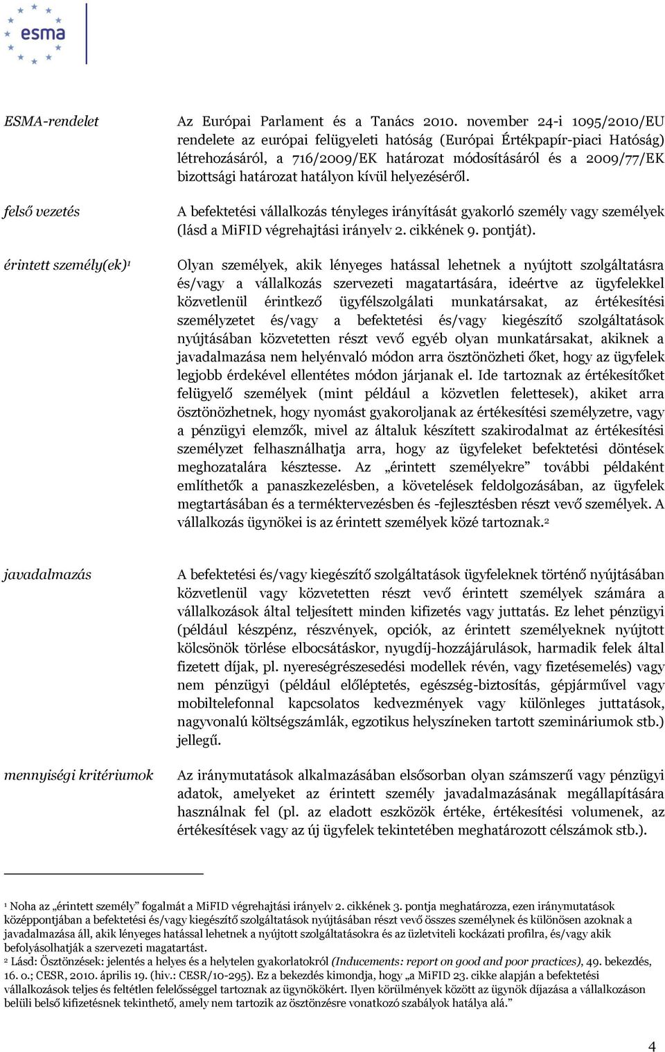 hatályon kívül helyezéséről. A befektetési vállalkozás tényleges irányítását gyakorló személy vagy személyek (lásd a MiFID végrehajtási irányelv 2. cikkének 9. pontját).