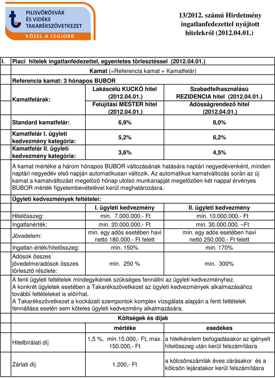 ügyleti kedvezmény kategória: Kamatfelár II.