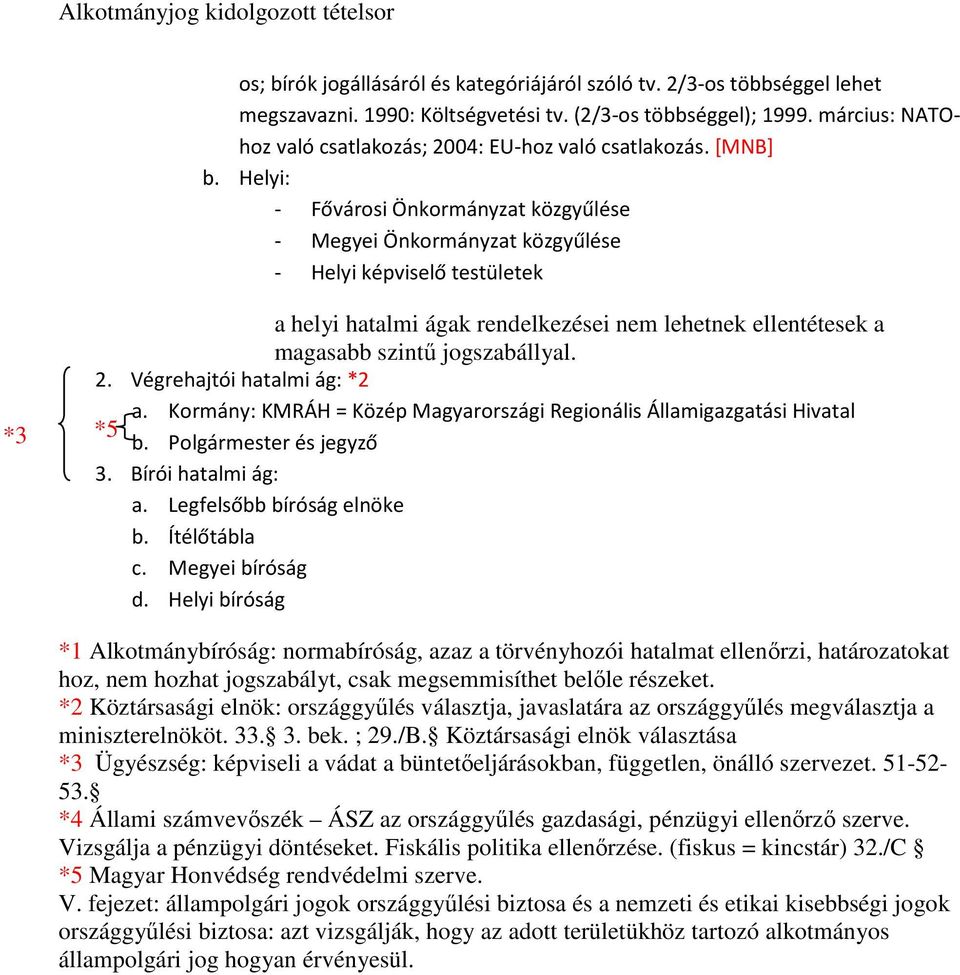 Helyi: - Fővárosi Önkormányzat közgyűlése - Megyei Önkormányzat közgyűlése - Helyi képviselő testületek a helyi hatalmi ágak rendelkezései nem lehetnek ellentétesek a magasabb szintő jogszabállyal. 2.