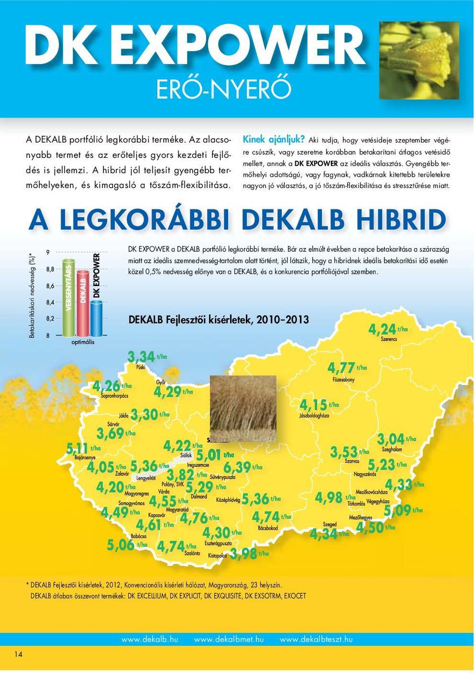 Aki tudja, hogy vetésideje szeptember végére csúszik, vagy szeretne korábban betakarítani átlagos vetésidő mellett, annak a DK EXPOWER az ideális választás.