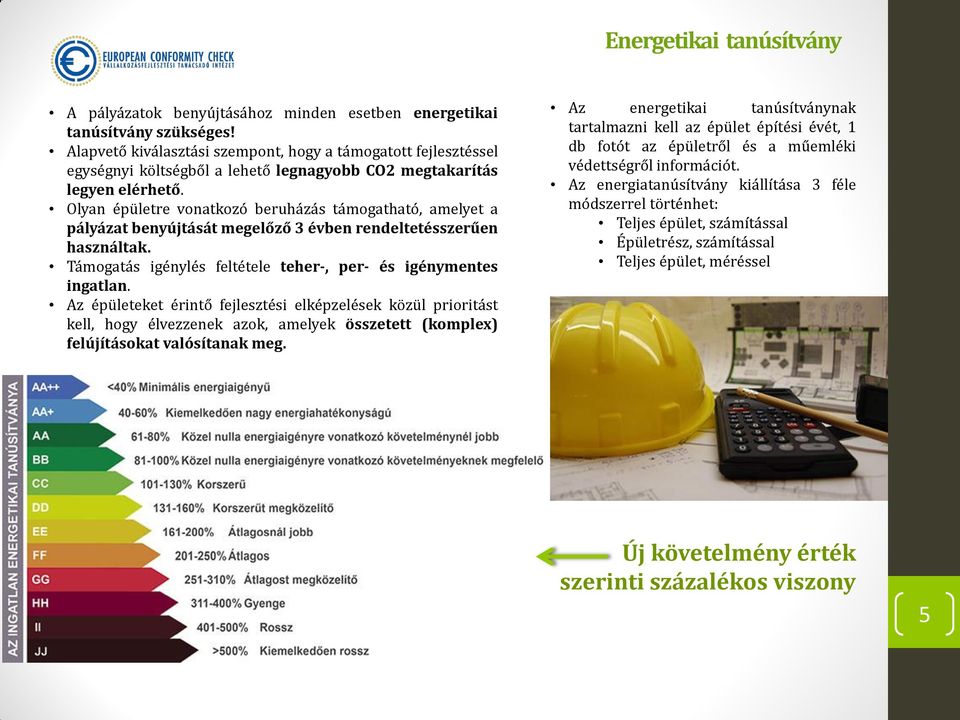 Olyan épületre vonatkozó beruházás támogatható, amelyet a pályázat benyújtását megelőző 3 évben rendeltetésszerűen használtak. Támogatás igénylés feltétele teher-, per- és igénymentes ingatlan.