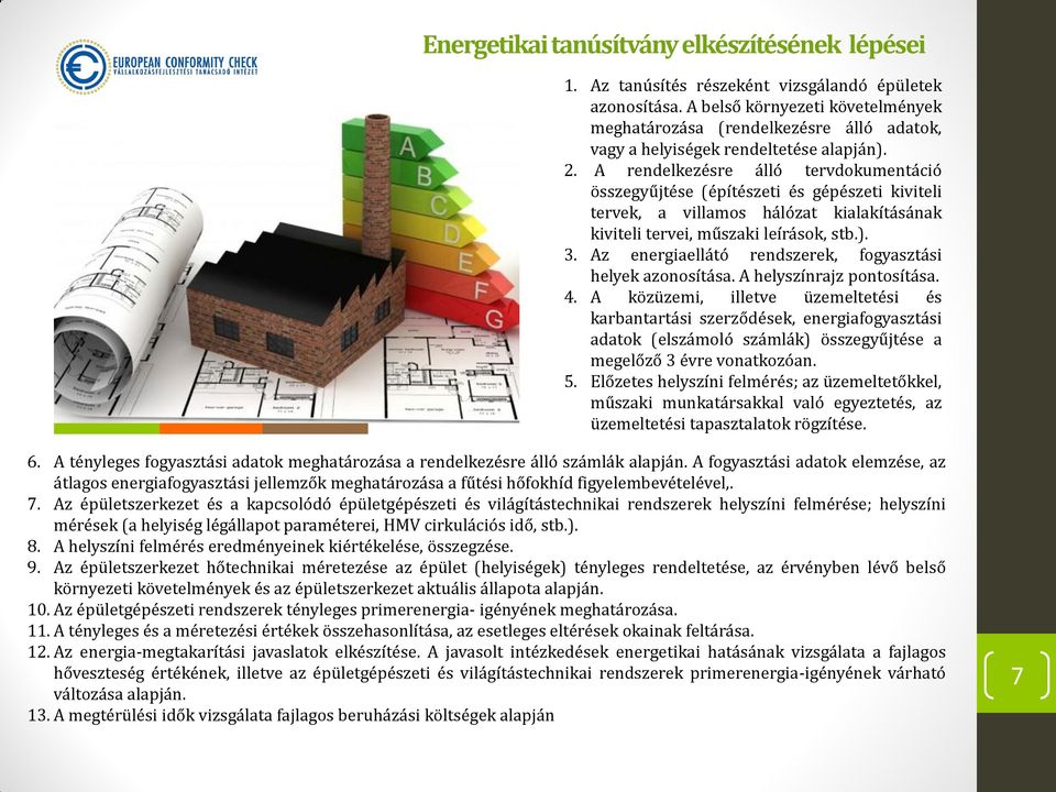 A rendelkezésre álló tervdokumentáció összegyűjtése (építészeti és gépészeti kiviteli tervek, a villamos hálózat kialakításának kiviteli tervei, műszaki leírások, stb.). 3.