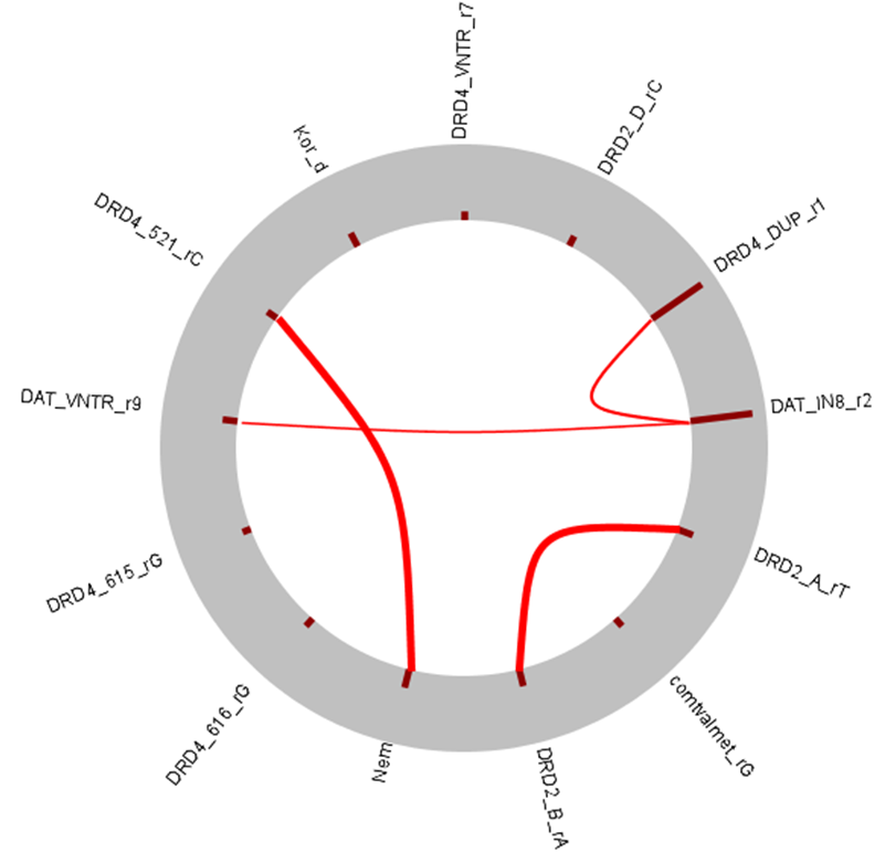8. ábra - A BN-BMLA többszintű relevancia elemzés eredményeinek összefoglaló kördiagramja az interakciók és redundanciák feltüntetésével.