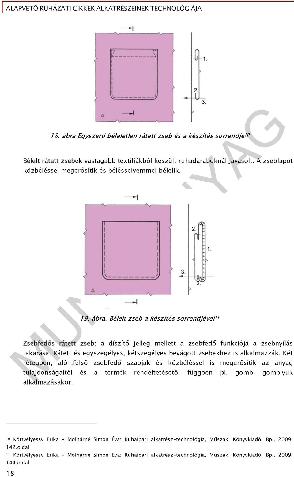 Bélelt zseb a készítés sorrendjével 11 Zsebfedős rátett zseb: a díszítő jelleg mellett a zsebfedő funkciója a zsebnyílás takarása.