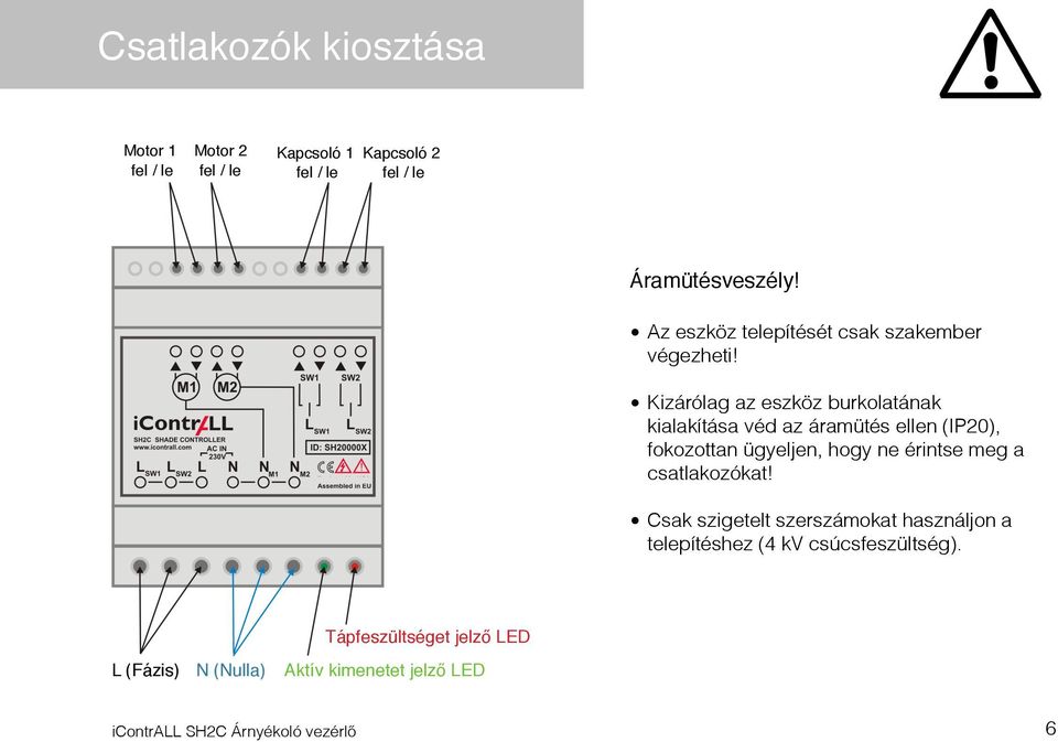 Kizárólag az eszköz burkolatának kialakítása véd az áramütés ellen (IP20), fokozottan ügyeljen, hogy ne érintse meg a