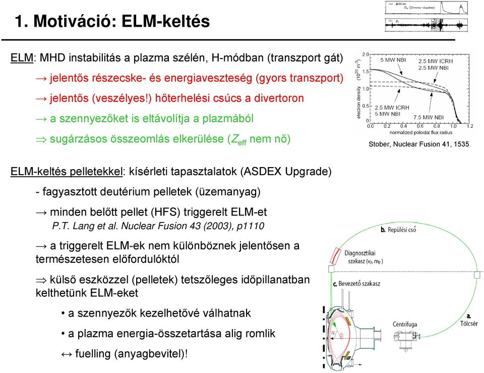 tapasztalatok (ASDEX Upgrade) - fagyasztott deutérium pelletek (üzemanyag) minden belőtt pellet (HFS) triggerelt ELM-et P.T. Lang et al.