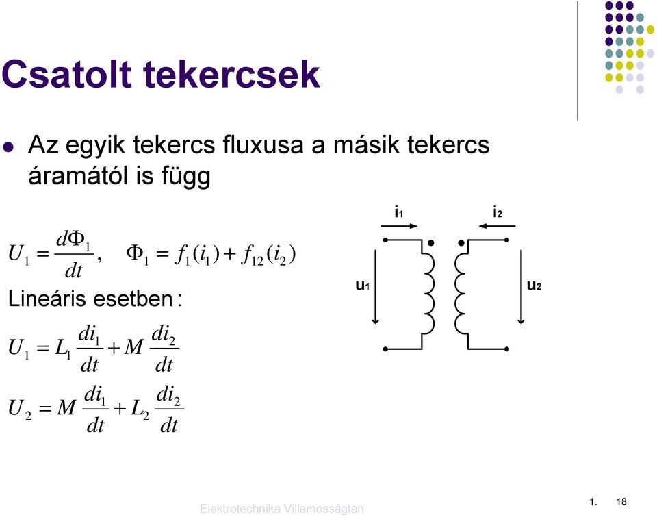 f12( i2) dt Lineáris esetben : u1 i1 i2 u2 U U 1 2