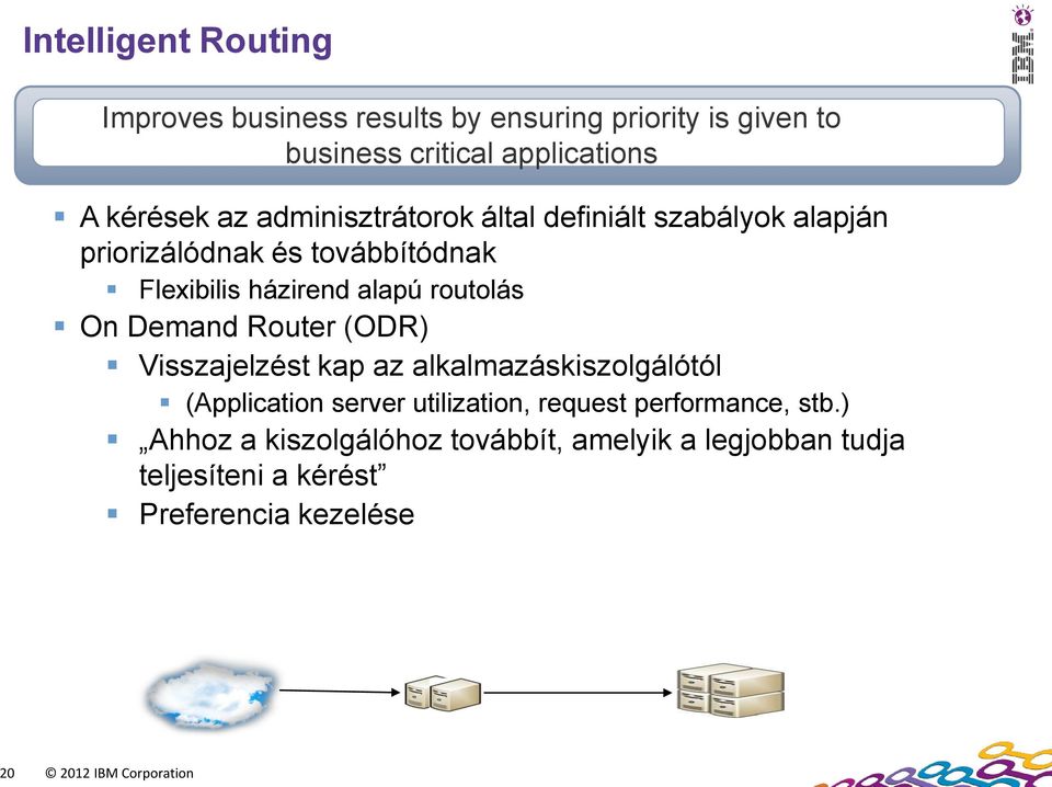 Demand Router (ODR) Visszajelzést kap az alkalmazáskiszolgálótól (Application server utilization, request performance, stb.