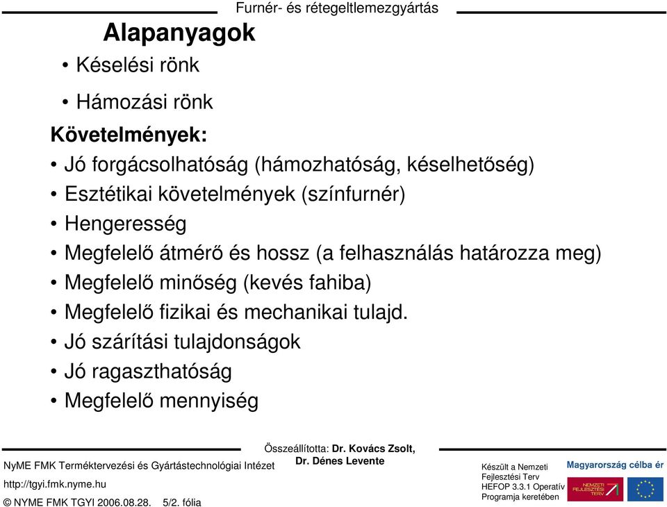 Megfelelő átmérő és hossz (a felhasználás határozza meg) Megfelelő minőség (kevés