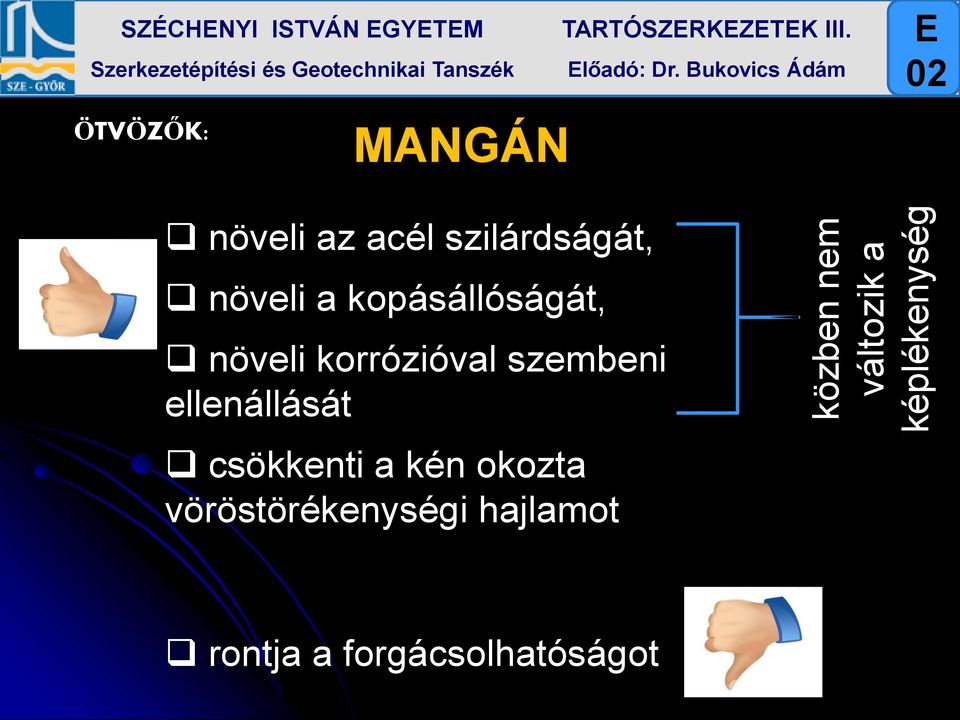 Bukovics Ádám ÖTVÖZŐK: MANGÁN növeli az acél szilárdságát, növeli a