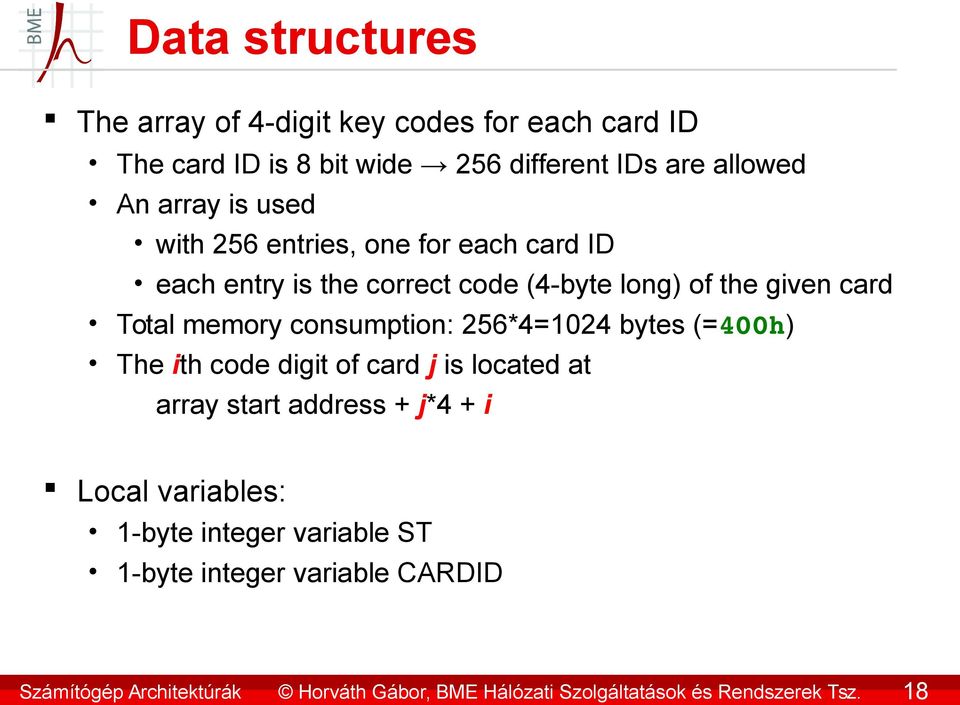 is used with 256 entries, one for each card ID each entry is the correct code (4-byte long) of the given card Total memory